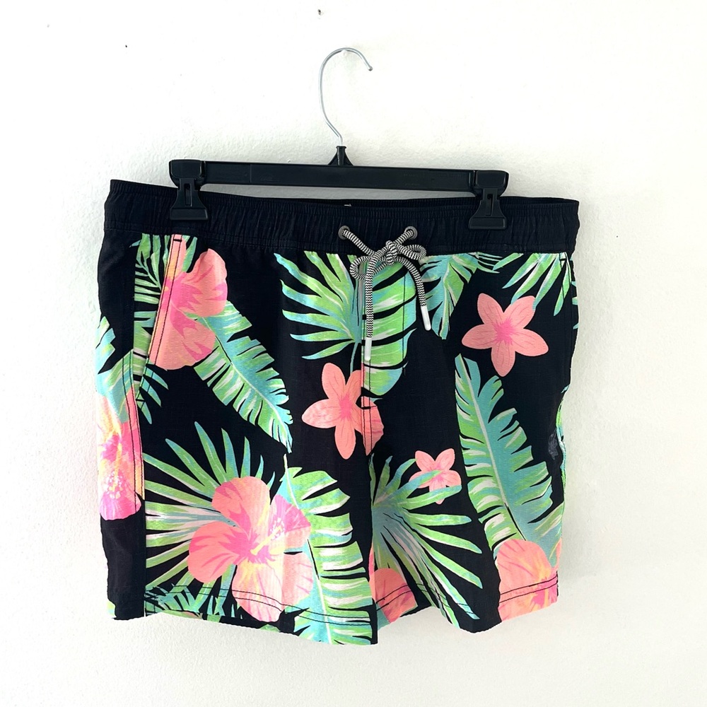 Party Pants Tropical Floral Stretch Swim Trunks, Size: Youth Medium
